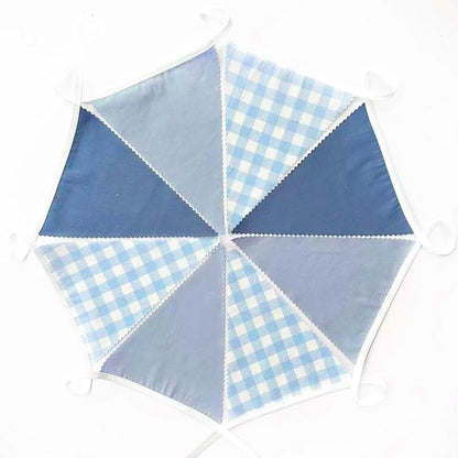 32Ft Dusty Blue Party Decorations Retro Blue Gingham Triangle Banner Flag - Image 6