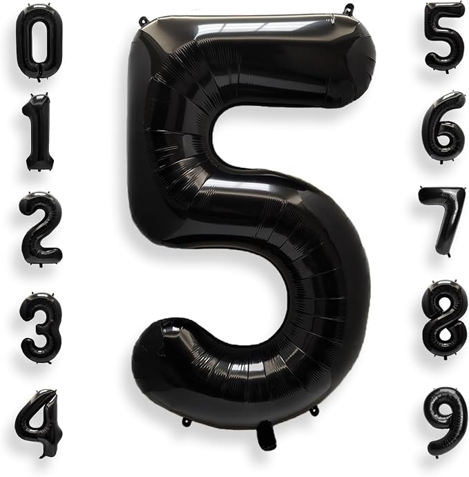 AULE 40 Inch Black Number Balloon 5 Foil 0-9 Birthday Big Numbers | Birthday by AULE