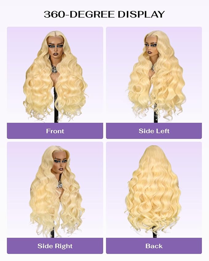 613 13x6 Lace Front Wig Human Hair 180 Density Body Wave Blonde Wig Human Hair 613 HD Lace Frontal Wigs 100% Real Human Hair No Synthetic Blend No Tangle No Shedding Triple Lifespan 3X 22 Inch