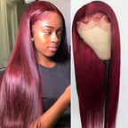 Burgundy 99J Lace Front Wigs Human Hair Pre Plucked Wine Red 13x4 Straight Lace Frontal Wig with Baby Hair for Black Women 150% Density Wig Colored Brazilian Virgin Hair Wig 18 Inch