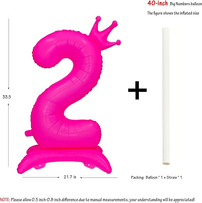 Fluorescent Pink Crown Number 2 Foil Balloon Neon Glow In The Dark Balloon | - Image 2