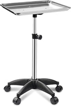Rolling Salon Tray, Adjustable Salon Tray on Wheels, Premium Aluminum Tattoo Tray Cart for Spa Clinic, Silver