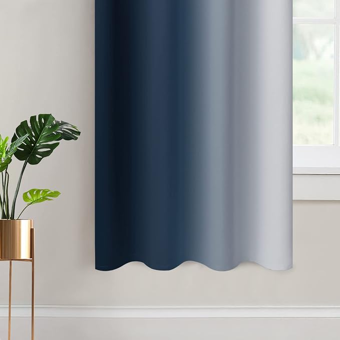 Yakamok Ombre Curtains Navy Blue and Greyish White - Image 4