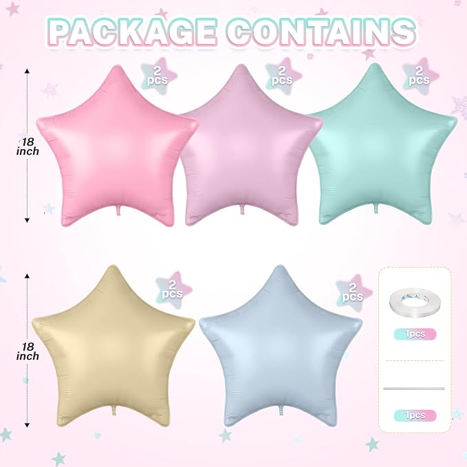 Pastel Star Balloons, 18 Inches Colorful Star Foil Balloon - Image 2