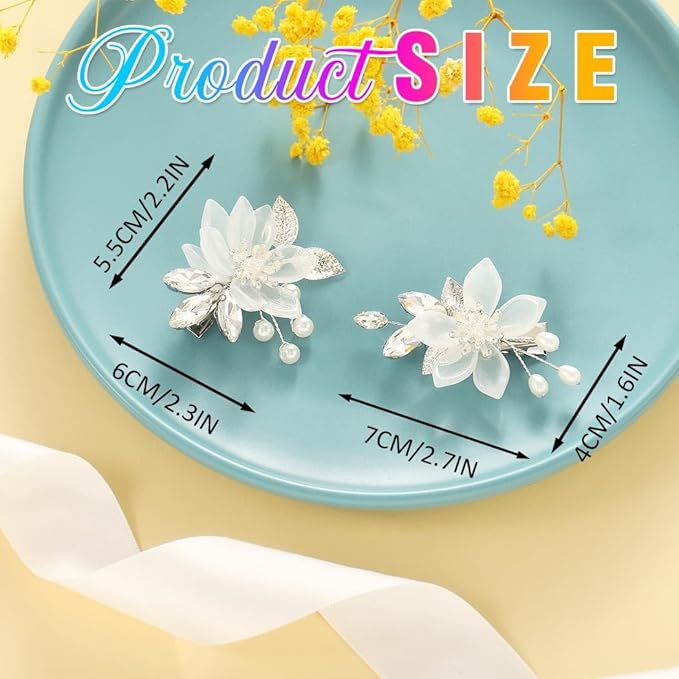 Heread Flower Bride Wedding Hair Clips Silver Leaf Bridal Hair Barrette Pearl Hair Accessories for Women and Girls (Pack of 2)