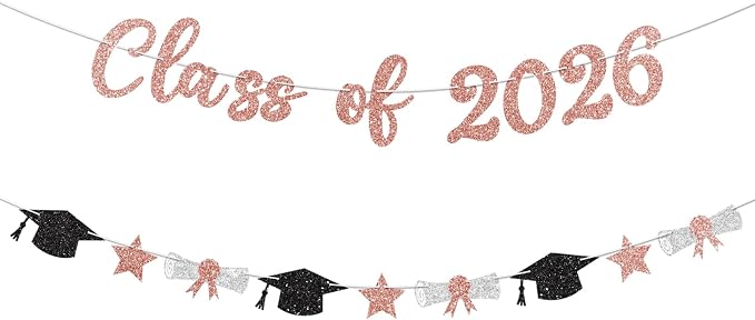 Class of 2026 Banner Rose Gold Graduation Decorations Prestrung 2026 Graduation by Blopee