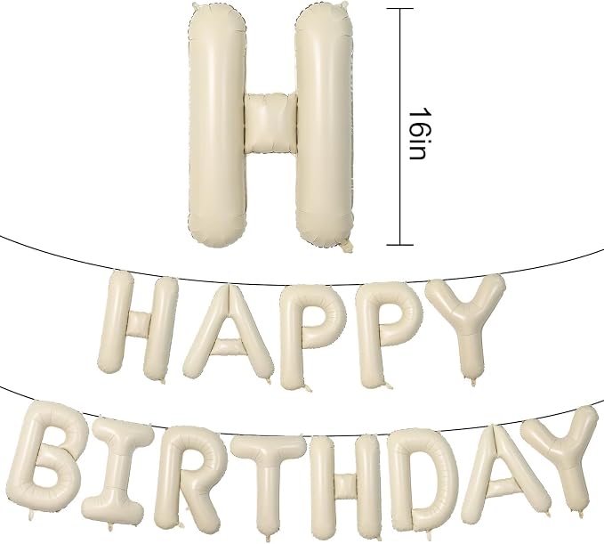 Happy Birthday Balloons Banner Beige, 16 Inch Cream White Foil Letters Birthday - Image 2