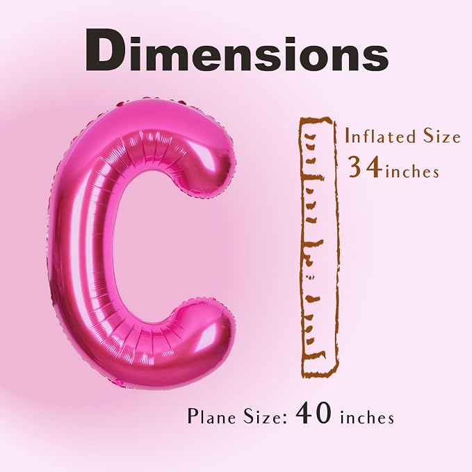 SUWEN 40 Inch Hot Pink Large C Letter Balloons Big Foil Helium Letter A-Z | - Image 4