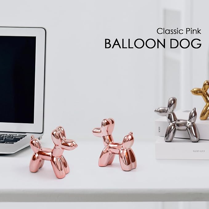 Notakia Cute Ceramics Pink Balloon Dog Statue Crafts Living Room Desktop - Image 6