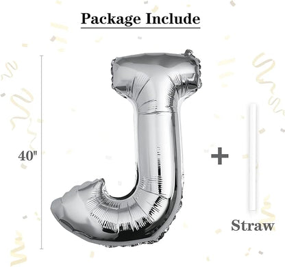 40 inch Silver Letter J Balloon, Big Size Alphabet Foil Mylar Helium Balloons - Image 2