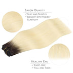 WENNALIFE Clip in Hair Extensions, 14 Inch 120g 7pcs Clip in Hair Extensions Real Human Hair, Ombre Light Dark Brown to Platinum Blonde Remy Hair Straight