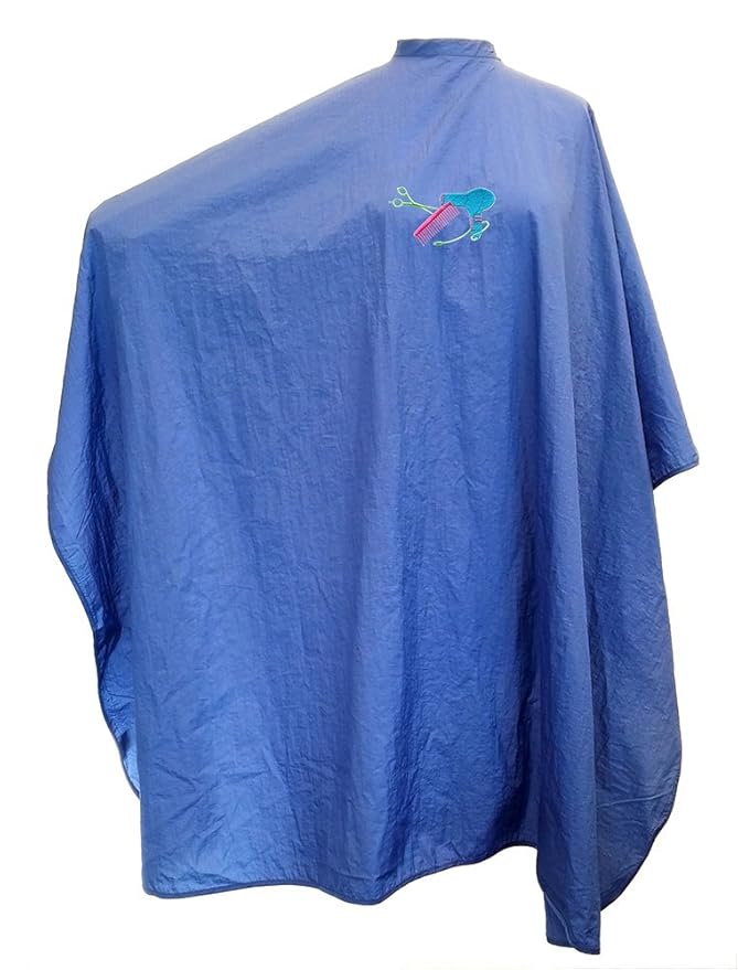 CHARLENE® Professional Salon Breathable Crinkle Nylon Cape, Hair Styling, Barber Haircut, Coloring, Skincare, Makeup, Snap Closure (DS Logo, BLUE)
