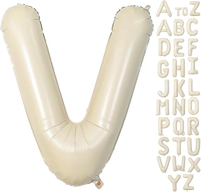 Cream Letter V Balloons, 40 Inch Balloons Letter V Mylar Helium Large V Balloon by BBPOOL