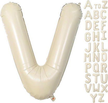 Cream Letter V Balloons, 40 Inch Balloons Letter V Mylar Helium Large V Balloon by BBPOOL