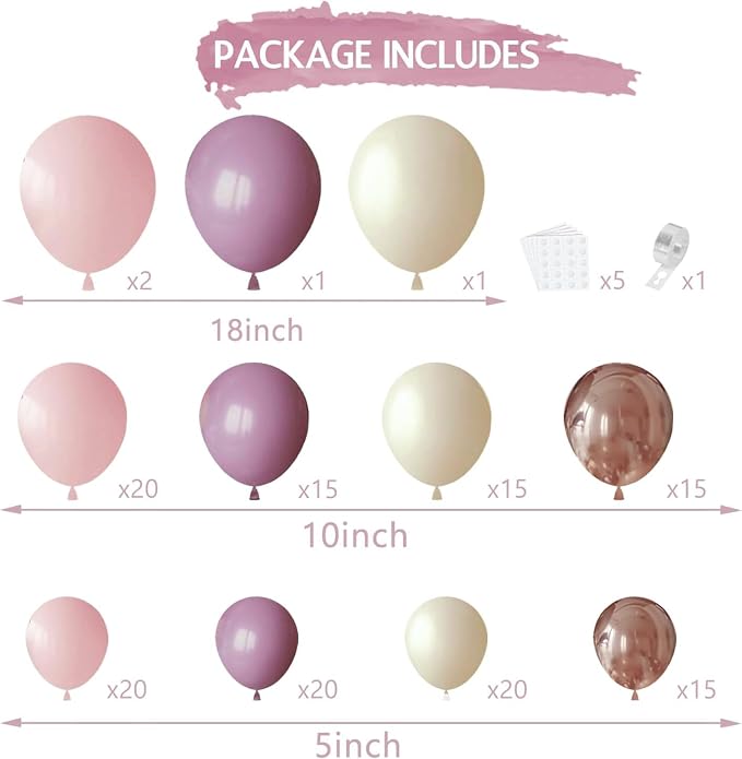 Pink and Purple Balloon Arch Kit, Sand White, Rose Gold - Image 2