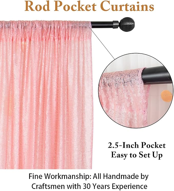 ShinyBeauty Sequin Backdrop 8ftx10ft Baby Pink Sequins Fabric Drapes Sparkle - Image 3