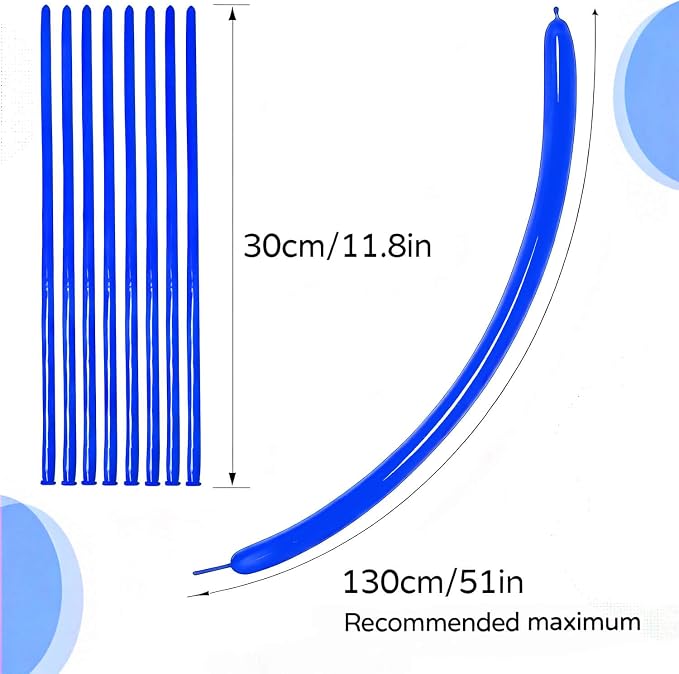 260 Blue Long Balloons for Balloon Garland Thickening Skinny Latex Twisting - Image 3