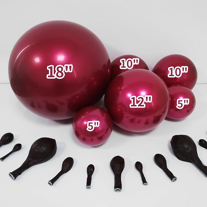 Double Stuffed Burgundy Balloons Different Size 115Pcs 5/10/12/18 Inch Maroon - Image 4