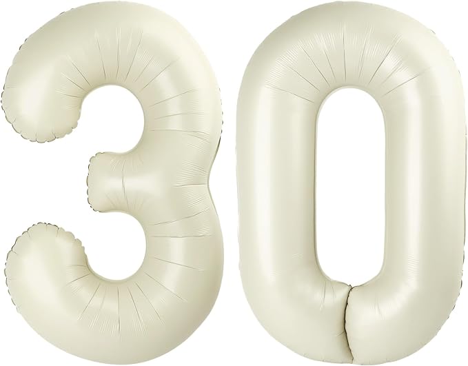 Number 30 Balloons 40 Inch for 30th Birthday Party Decorations, Cream | Jumbo by Mluchee