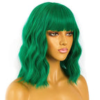 LANICE Green Wig for Women Short Bob Wigs with Bangs Natural Synthetic Wig Shoulder Length Colorful Wigs for Daily PartyUse(12inch,Green)
