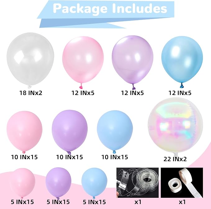 HILAVO Pink Blue Purple Balloons Arch Kit Iridesent Balloons Clear Balloon - Image 2