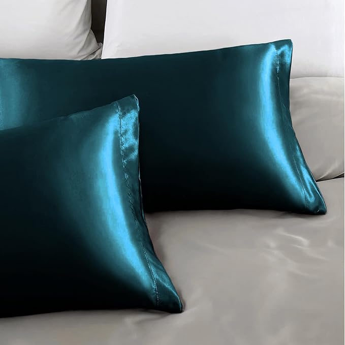 Aormenzy Satin Pillow Cases for Women Queen Size Set of 2, Dark Teal Satin Pillowcase for Hair with Envelope Closure Silky Pillow Covers Wrinkle, Fade Resistant (20x30 Inches)
