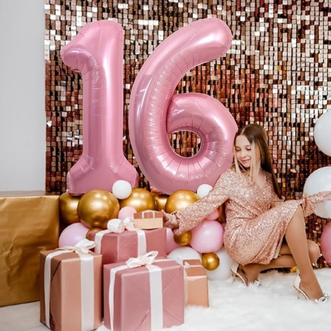 TONIFUL 40 Inch Pink Number 16 Balloon Large Foil 16th Birthday Decorations | - Image 6