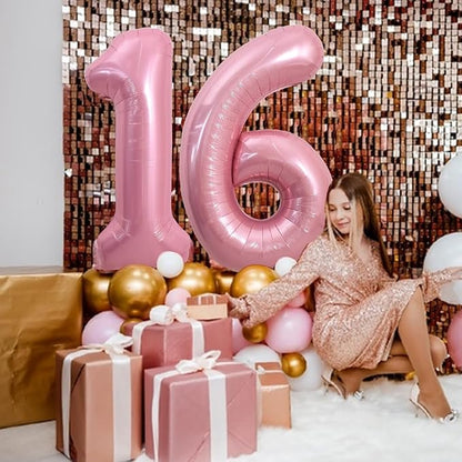 TONIFUL 40 Inch Pink Number 16 Balloon Large Foil 16th Birthday Decorations | - Image 6