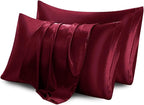 Aormenzy Satin Pillow Cases for Women King Size Set of 2, Burgundy Satin Pillowcase for Hair with Envelope Closure Silky Pillow Covers Wrinkle, Fade Resistant (20x40 Inches)