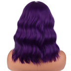 BERON 14 Inches Purple Wig for Women Short Curly Wig Dark Purple Wigs Synthetic Wigs with Bangs Hairnet Include