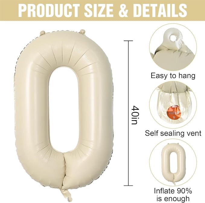 Cream Letter ONE Balloons, 40 Inch Number 1 Balloon Beige - Image 2