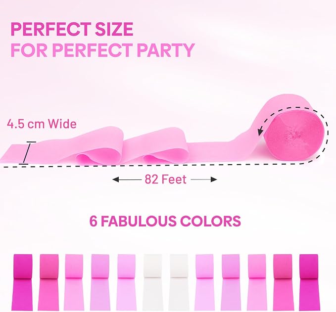 12 Pink Streamers, 984ft Pack of Crepe Paper Bachelorette Party Decorations | - Image 3