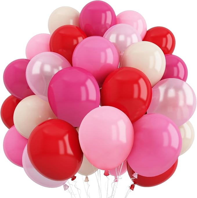 Pink and Red Balloon Set, Valentine Balloons Decorations, 12 Inch Red Pastel by Froova