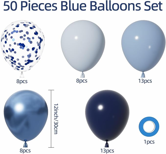 AULE 50Pcs Blue 12 Inch Latex Metallic Confetti Mix Balloons | Helium Thicken - Image 4