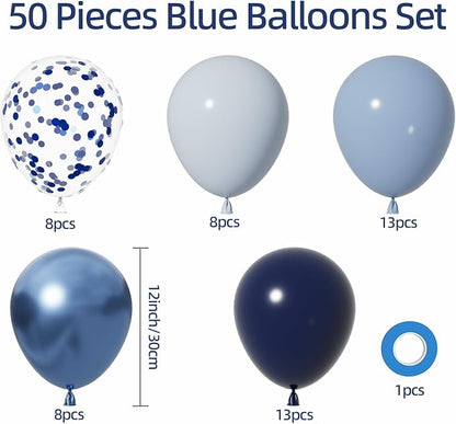 AULE 50Pcs Blue 12 Inch Latex Metallic Confetti Mix Balloons | Helium Thicken - Image 4