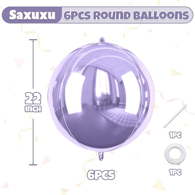 Purple 4D Round Foil Balloons, 22Inch Metallic Purple Balloons - Image 2