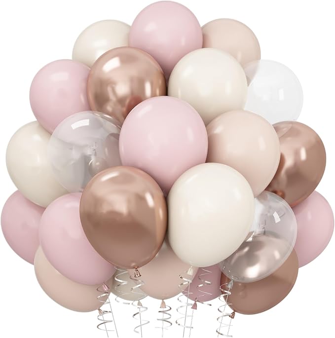 Dusty Pink White Balloons Pale Pink Beige Gold Balloon 12inch Metallic by Paeyeq