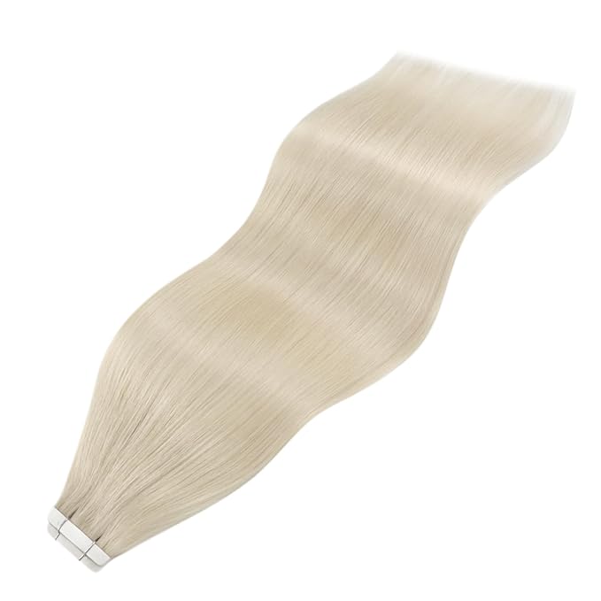 YoungSee Human Hair Tape in Extensions Platinum Blonde Tape in Hair Extensions Human Hair Platinum Blonde Invisible Tapes in Hair Extension 20pcs 16 Inch for Adding Hair Length 50g