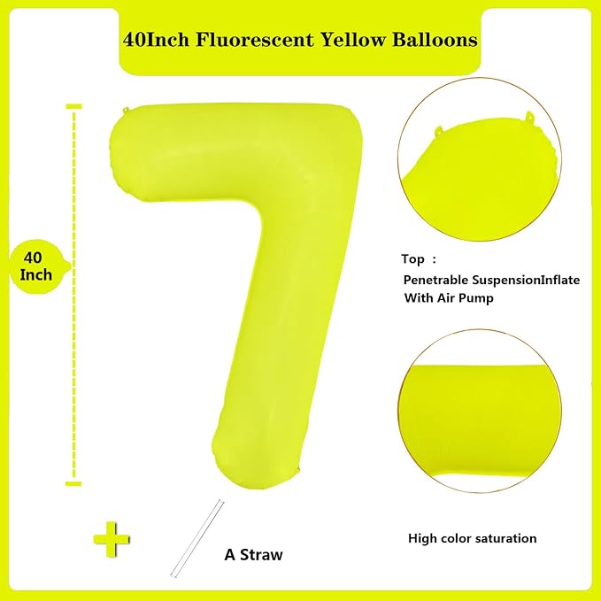 Fluorescent Yellow Number Balloon 40 inch Giant Foil Helium Balloons Yellow - Image 2