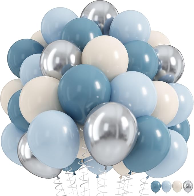 Dusty Blue Balloon Set, Pastel Blue Beige Cream Ocean Balloon by HILAVO