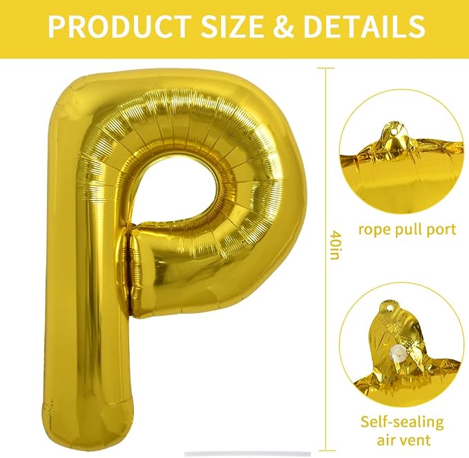 TONIFUL 40 Inch Large Gold Letter P Foil Balloons Alphabet Balloons | Giant - Image 2