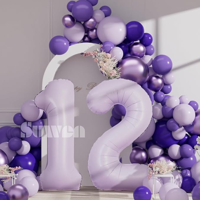 SUWEN 40 Inch Light Purple Lavender Big 12 Balloon Number Foil Helium 0-9 | - Image 4