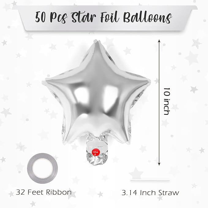 50 Pcs Star Balloons, 10 Inch Star Foil Balloons, Stars Shaped Balloon Mylar - Image 2