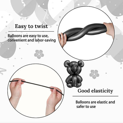 260 Metallic Black Long Balloons - Image 4