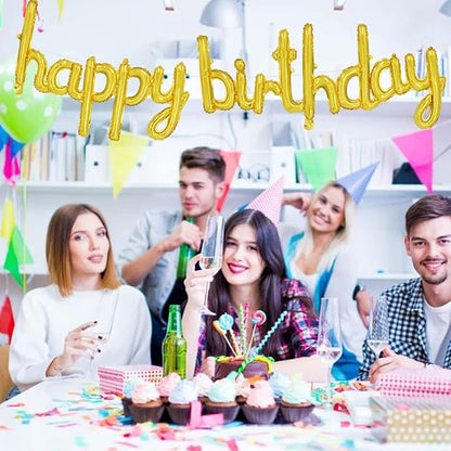 TONIFUL 16 Inch Gold Cursive Happy Birthday Balloons Banner Decorations | - Image 6