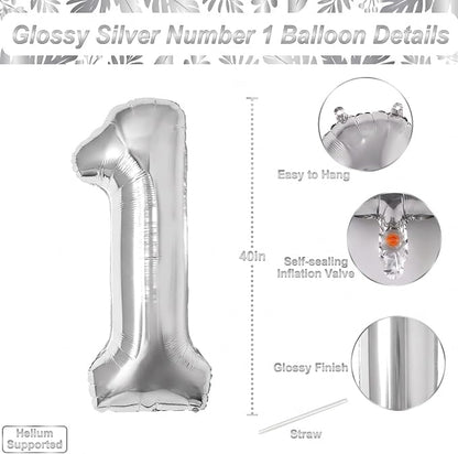 Silver Number 1 Balloon 40 Inch, Sleek Silver Foil Numeral - Image 4