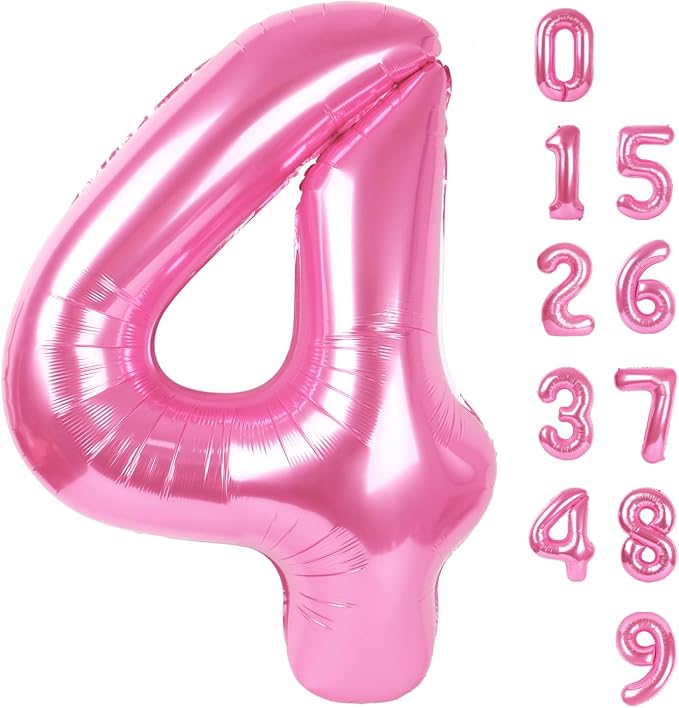 Number Balloons 4 Balloon Pink Birthday Party Decorations by Mluchee
