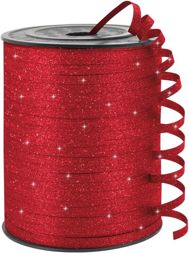 Red Glitter Curling Ribbon, 1/5" Wide x 500 Yards Christmas Curling Ribbons by KMERLIFE