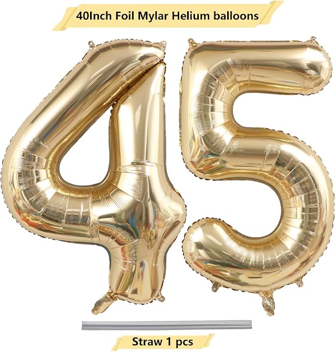 Light Gold Number 45 Foil Balloons 40 Inch White Gold 45 Mylar Balloon | 45th - Image 4