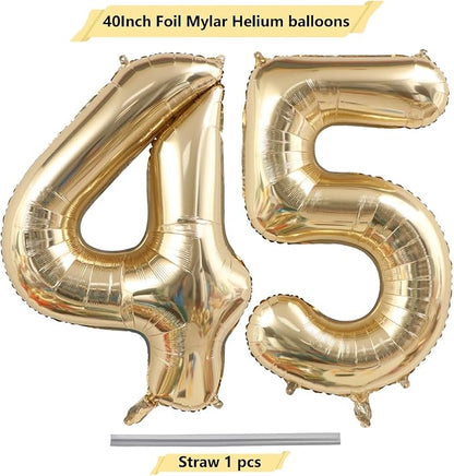 Light Gold Number 45 Foil Balloons 40 Inch White Gold 45 Mylar Balloon | 45th - Image 4
